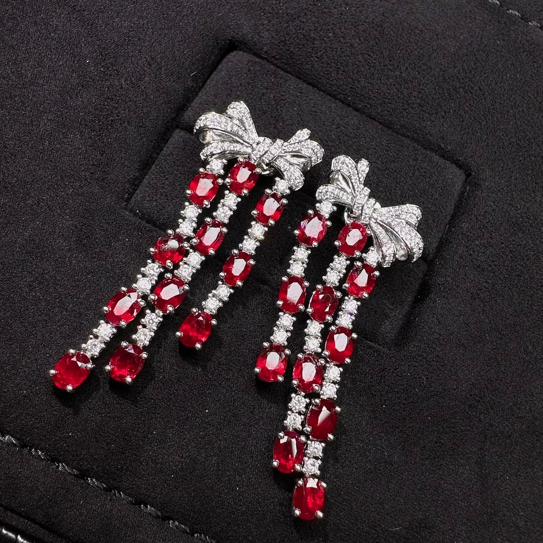 14k Gold 7.09 Ctw Vivid Red Natural Ruby & Diamond Earrings - 3