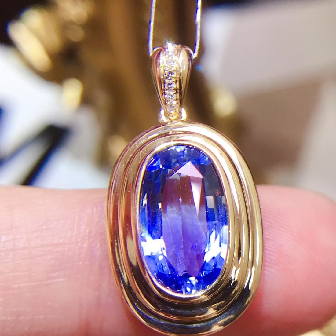 14k Gold 3.02 Ct Natural Sapphire & Diamond Pendant( Without Chain ) - 2