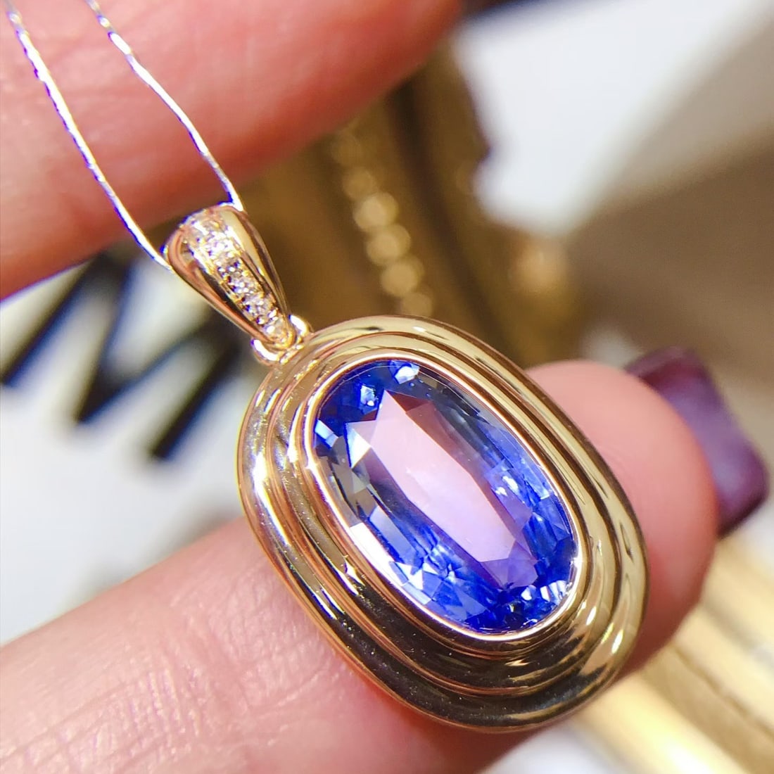 14k Gold 3.02 Ct Natural Sapphire & Diamond Pendant( Without Chain ) - 3