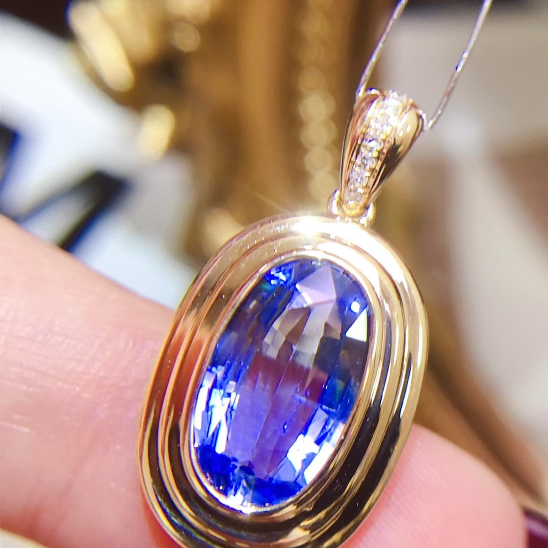 14k Gold 3.02 Ct Natural Sapphire & Diamond Pendant( Without Chain ) - 6