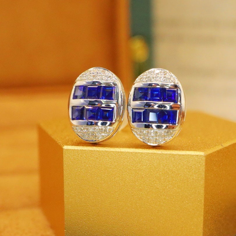 14k Gold 1.73 Ctw Natural Sapphire & Diamond Earrings - 2