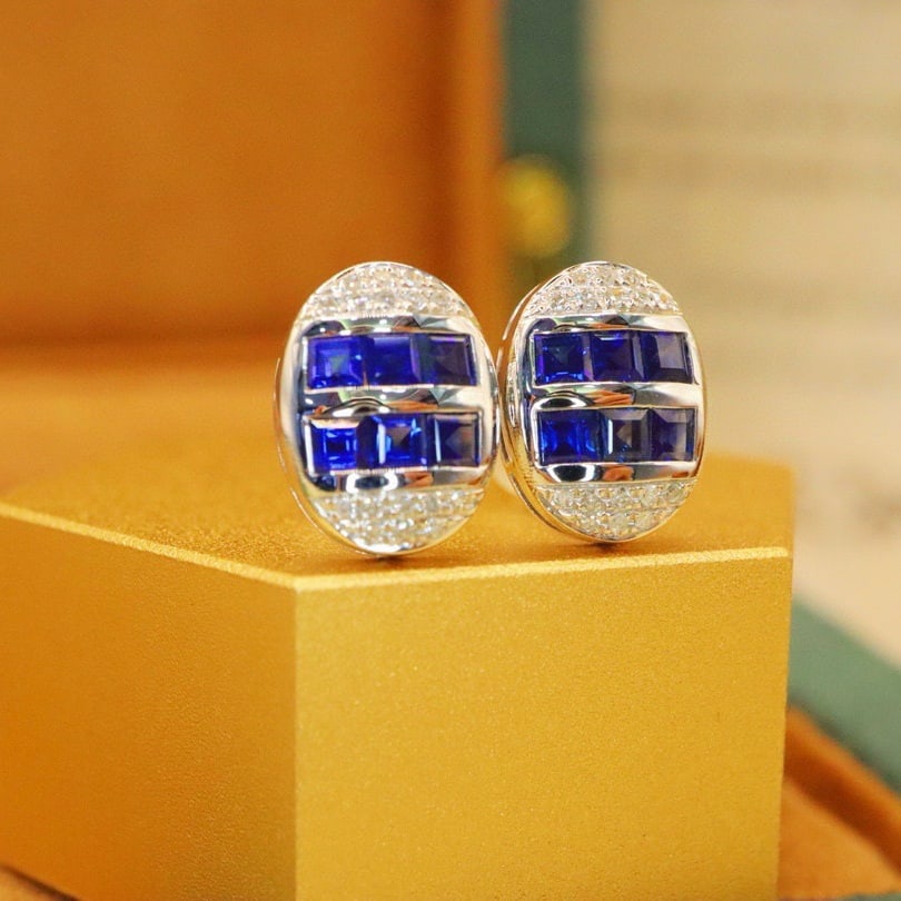 14k Gold 1.73 Ctw Natural Sapphire & Diamond Earrings - 3