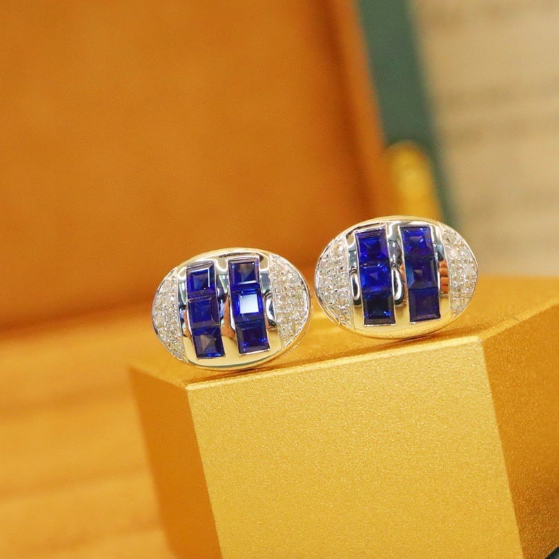 14k Gold 1.73 Ctw Natural Sapphire & Diamond Earrings - 4