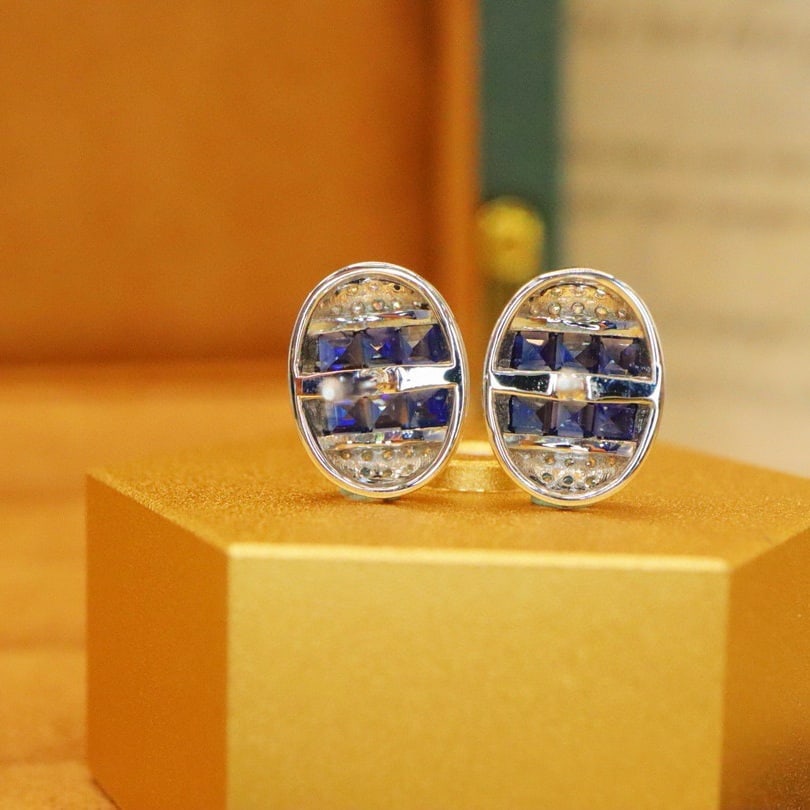 14k Gold 1.73 Ctw Natural Sapphire & Diamond Earrings - 5