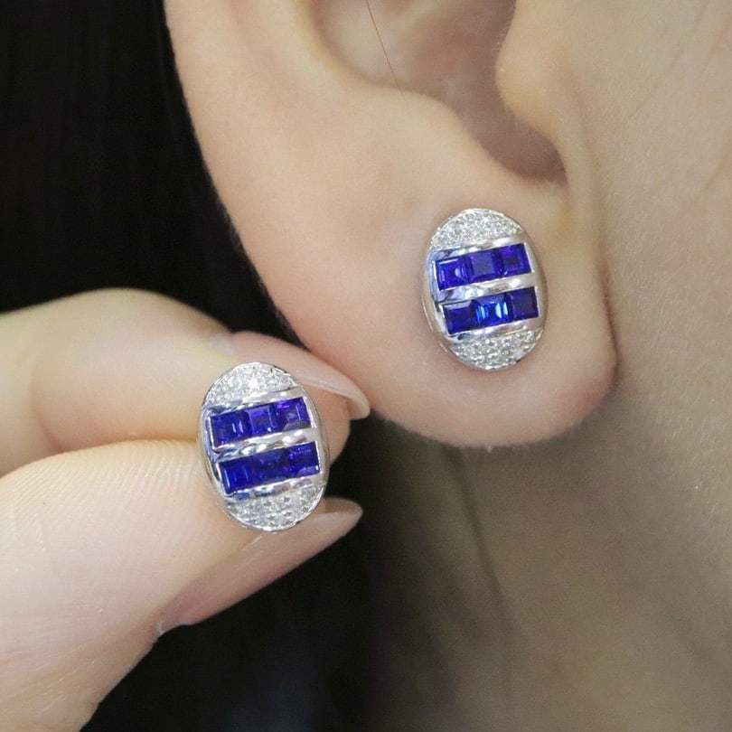 14k Gold 1.73 Ctw Natural Sapphire & Diamond Earrings - 6