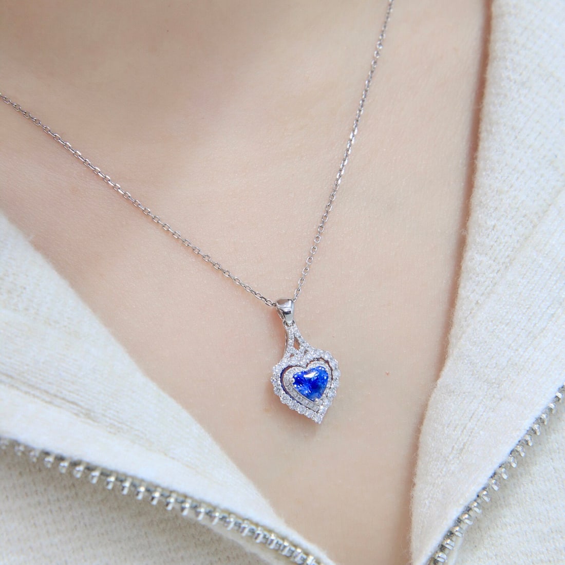 14k Gold 1.61 Ctw Natural Sapphire & Diamond Necklace - 7