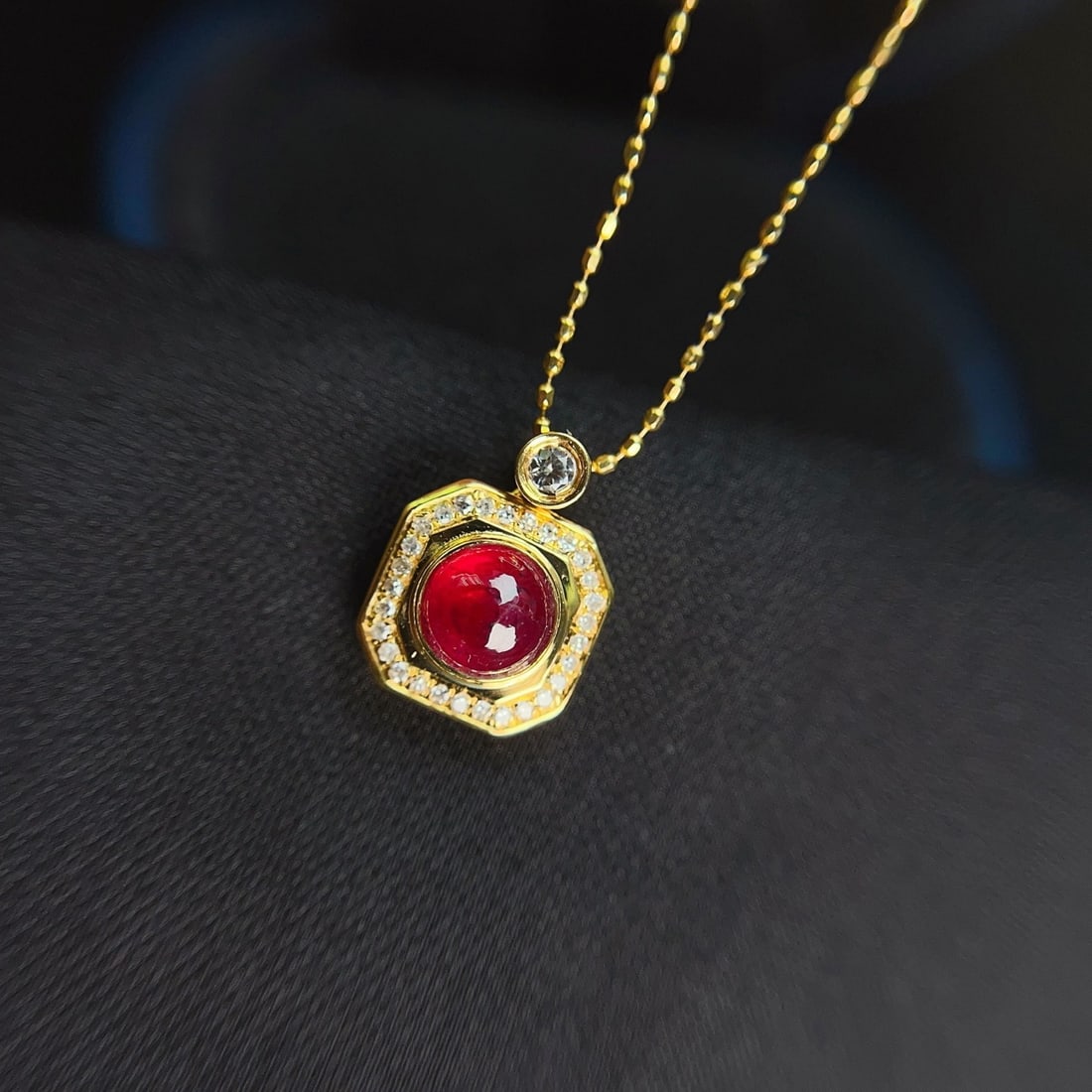 14k Gold 1.30 Ct Natural Ruby & Diamond & Sapphire Necklace - 2