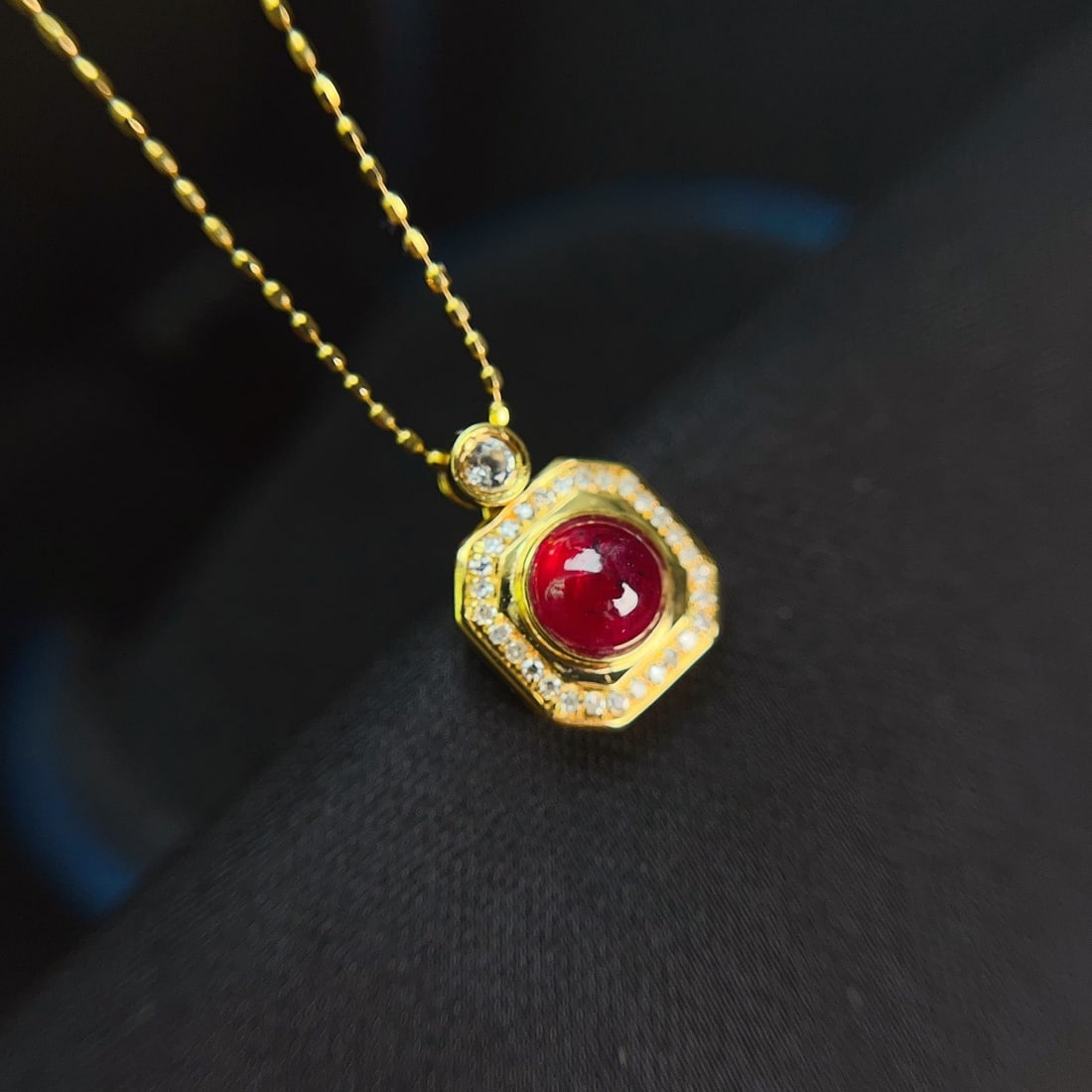 14k Gold 1.30 Ct Natural Ruby & Diamond & Sapphire Necklace - 4