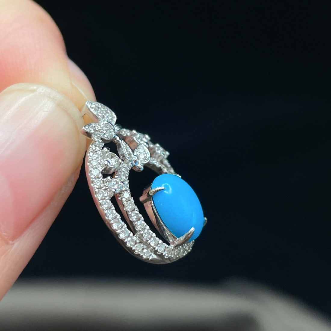 14k Gold 1.21 Ctw Natural Blue Turquoise & Diamond Pendant( Without Chain ) - 4