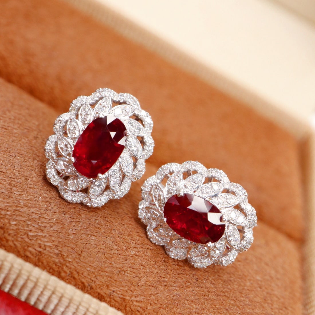 14k Gold 1.36 Ctw Vivid Red Natural Ruby & Diamond Earrings - 2