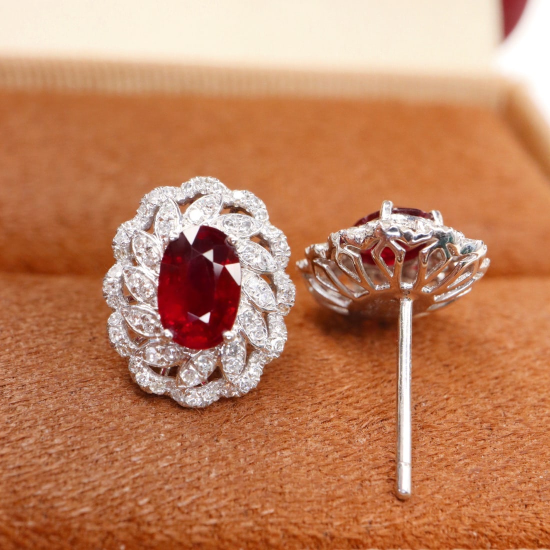 14k Gold 1.36 Ctw Vivid Red Natural Ruby & Diamond Earrings - 3