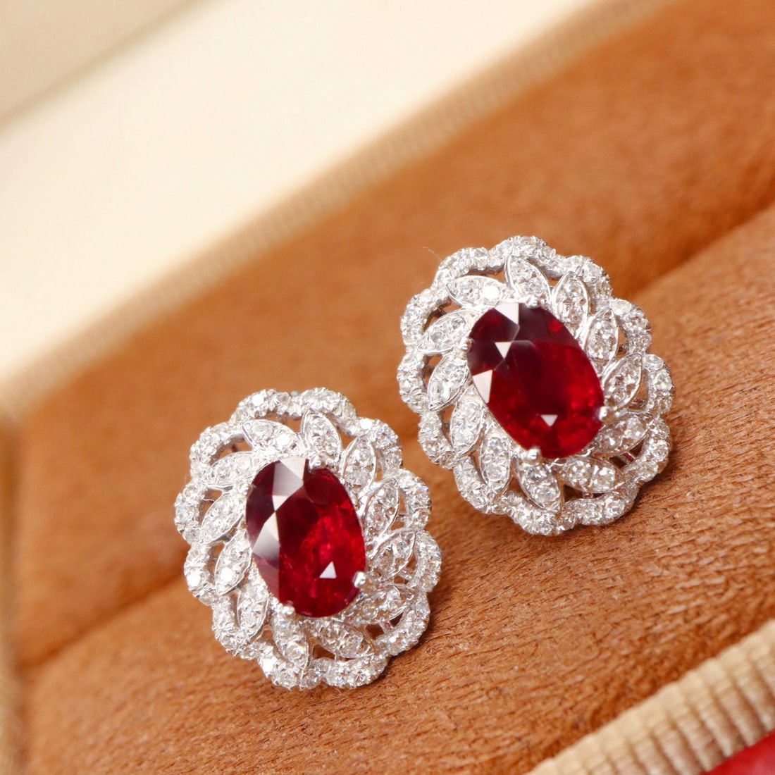 14k Gold 1.36 Ctw Vivid Red Natural Ruby & Diamond Earrings - 4