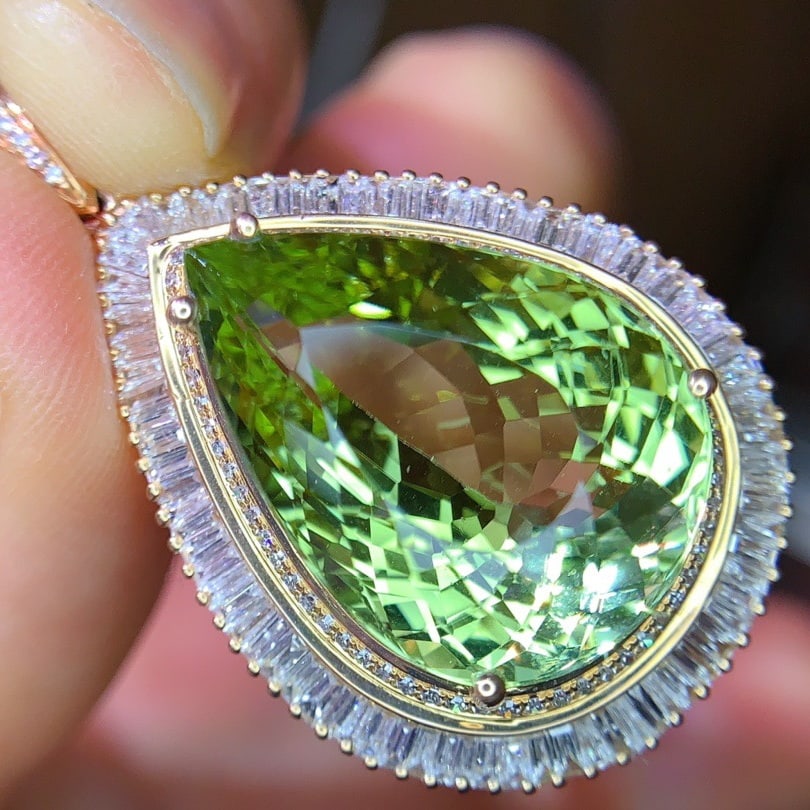 14k Gold 1938 Ct Natural Tourmaline & Diamond Pendant( Without Chain ) - 2