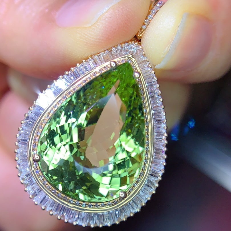 14k Gold 1938 Ct Natural Tourmaline & Diamond Pendant( Without Chain ) - 3