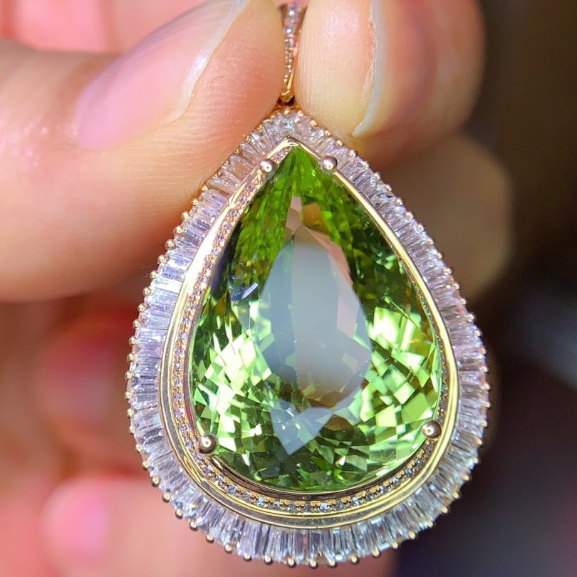 14k Gold 1938 Ct Natural Tourmaline & Diamond Pendant( Without Chain ) - 5