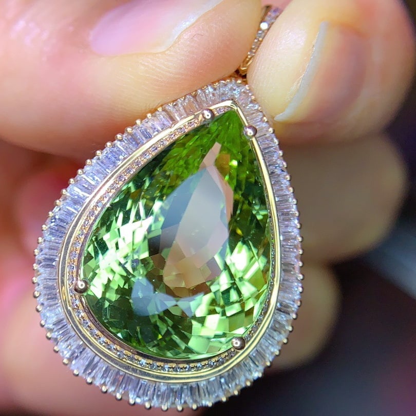 14k Gold 1938 Ct Natural Tourmaline & Diamond Pendant( Without Chain ) - 6