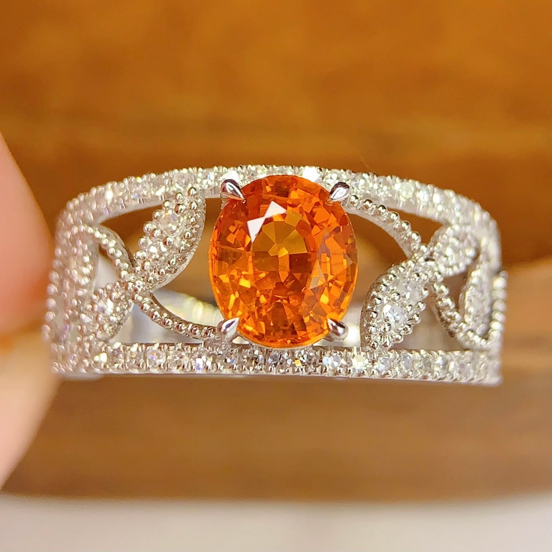 14k Gold 1.45 Ct Natural Spessartine & Diamond Ring - 2