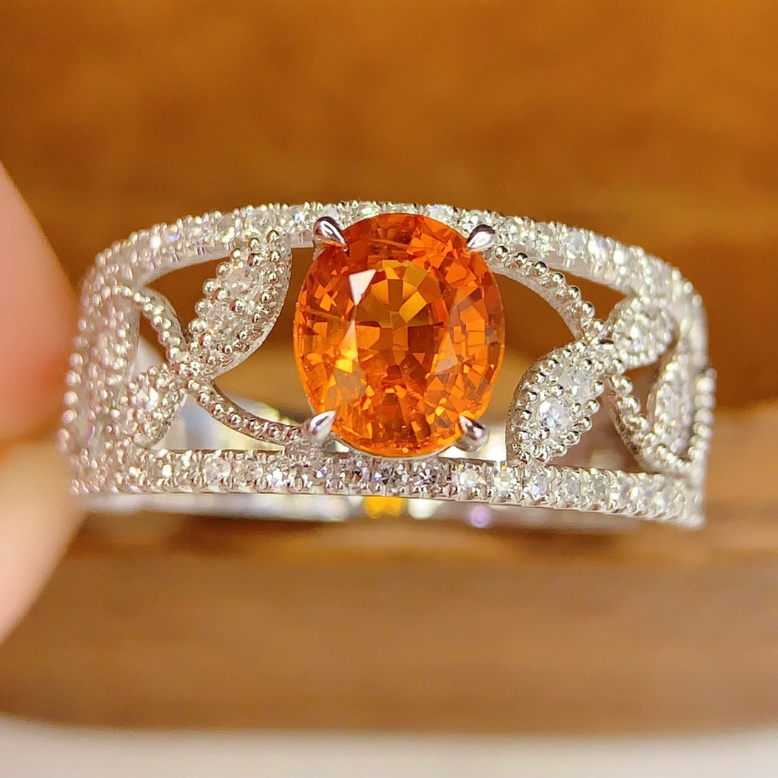 14k Gold 1.45 Ct Natural Spessartine & Diamond Ring - 4