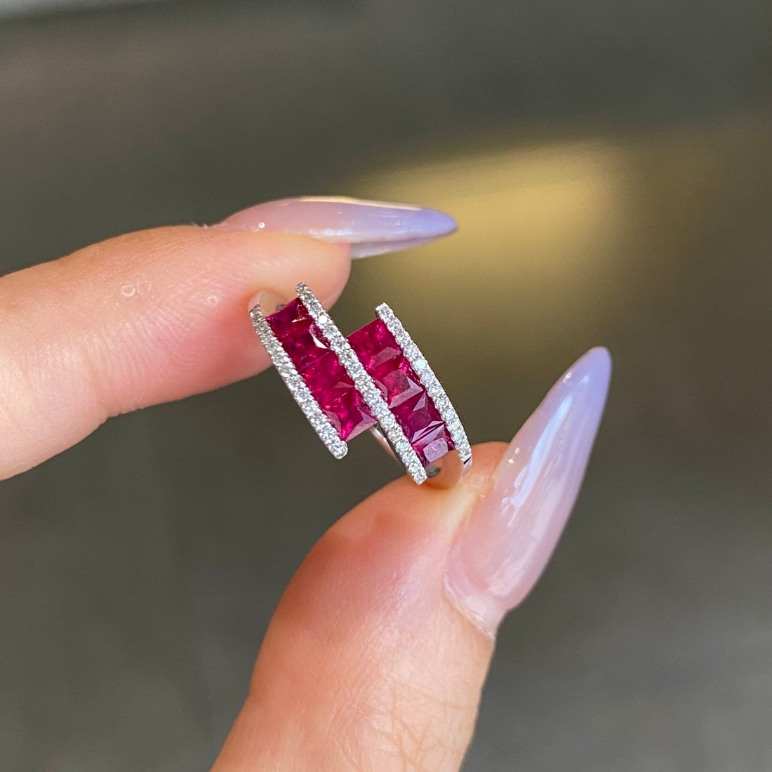 14k Gold 1.17 Ct Natural Ruby & Diamond Ring: Ref:231122103 // gold content:14k gold // ring size:7. 25us // // main gemstone:ruby // shape:princess // carat weight:1. 17ct // color:red // treatment:natural // // adjacent gemstone 2 : diamond //