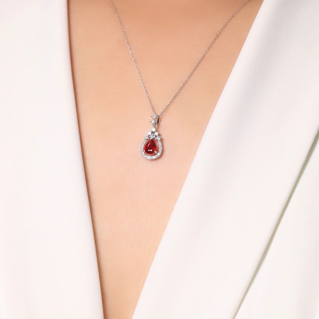 14k Gold 0.79 Ctw Vivid Red Natural Ruby & Diamond Pendant( Without Chain ) - 2