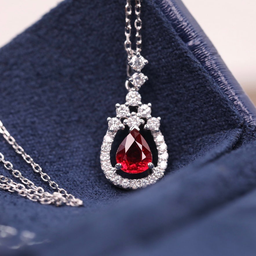 14k Gold 0.79 Ctw Vivid Red Natural Ruby & Diamond Pendant( Without Chain ) - 3