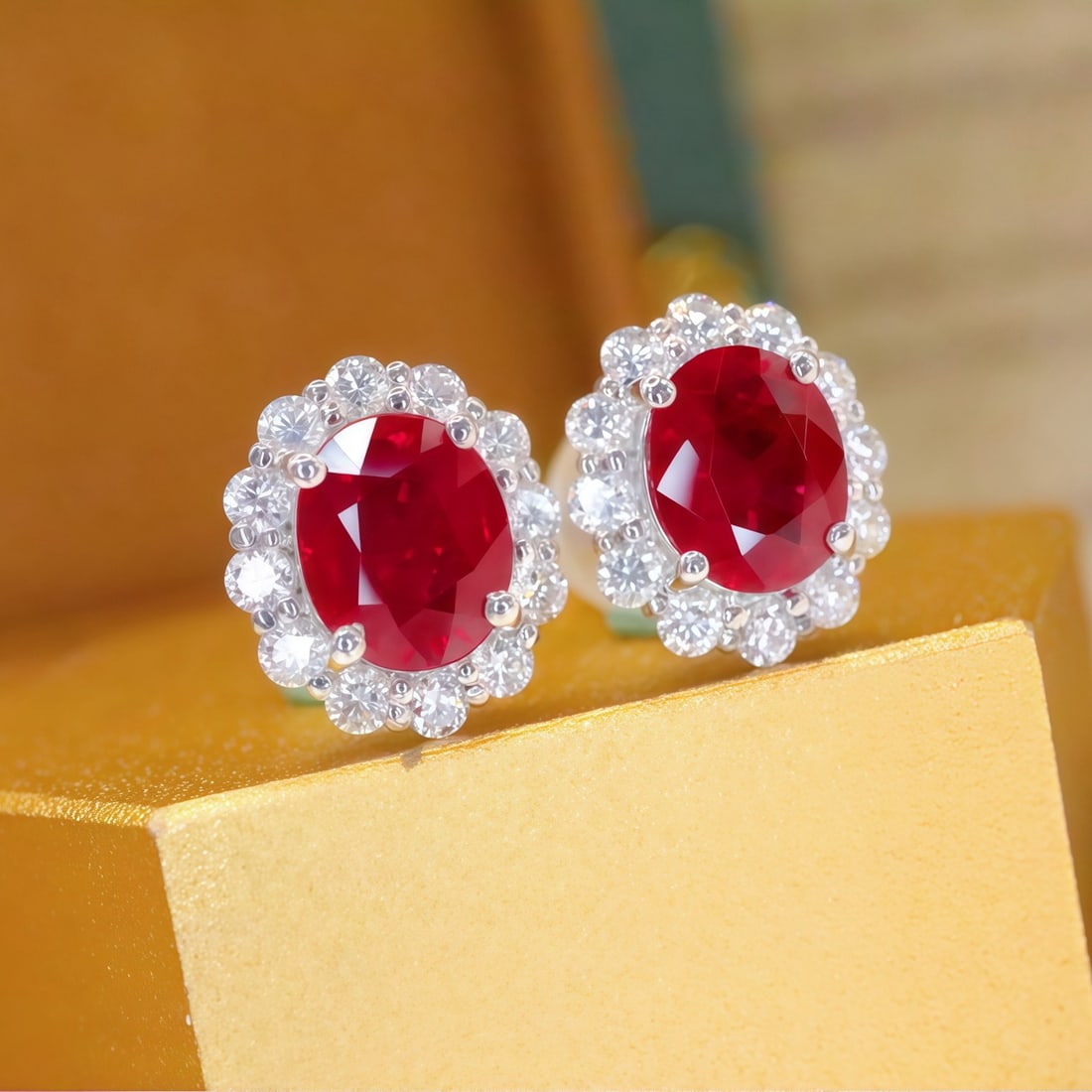 14k Gold 1.43 Ctw Vivid Red Natural Ruby & Diamond Earrings - 2