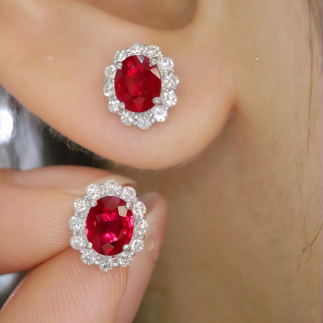 14k Gold 1.43 Ctw Vivid Red Natural Ruby & Diamond Earrings - 5