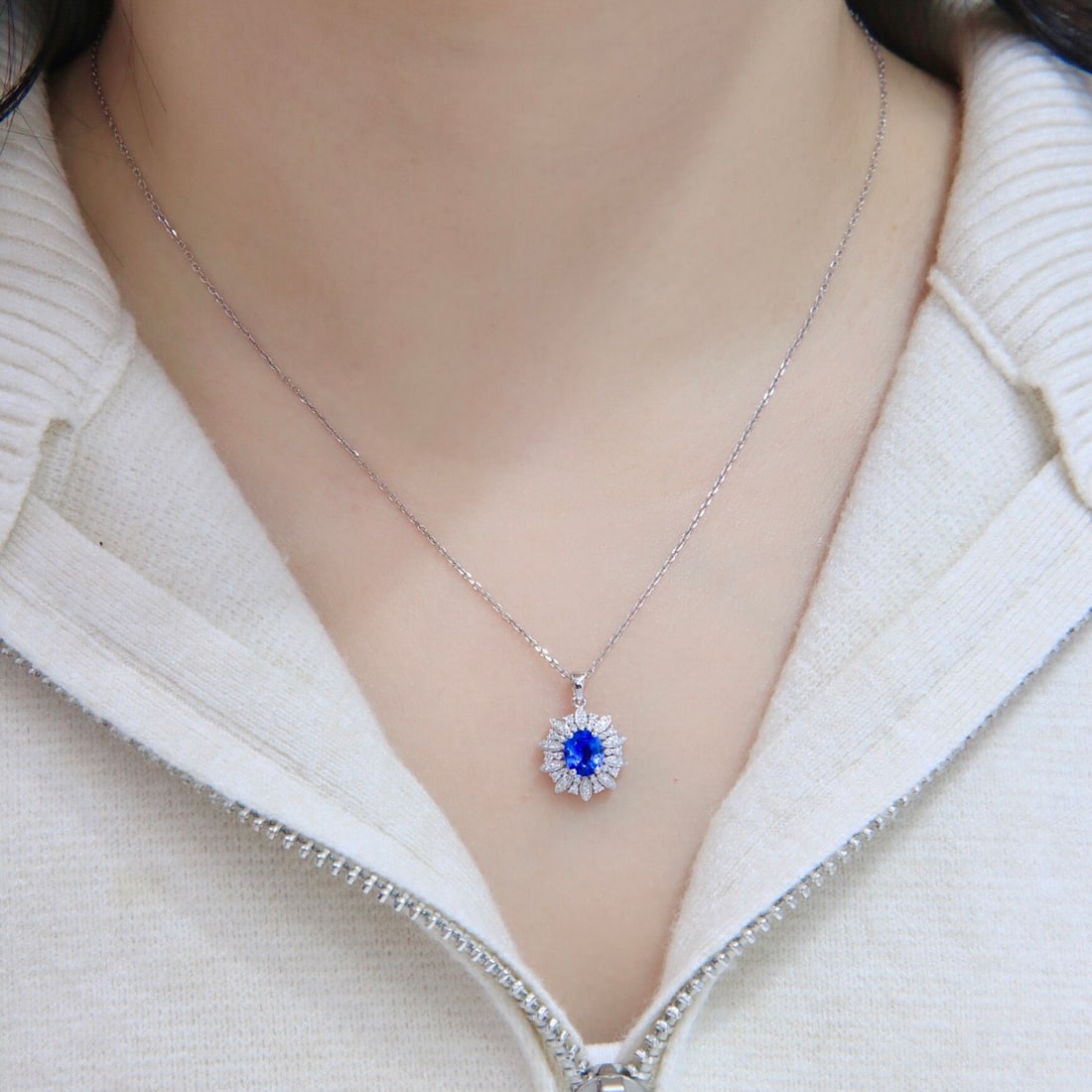 14k Gold 1.30 Ctw Natural Sapphire & Diamond Necklace - 8