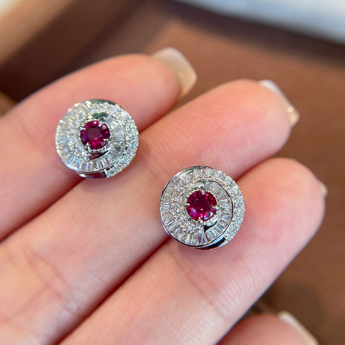 14k Gold 0.60 Ct Natural Ruby & Diamond Earrings - 5
