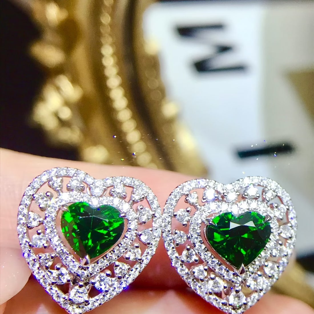 14k Gold 3.49 Ctw Natural Tsavorite & Diamond Earrings - 2