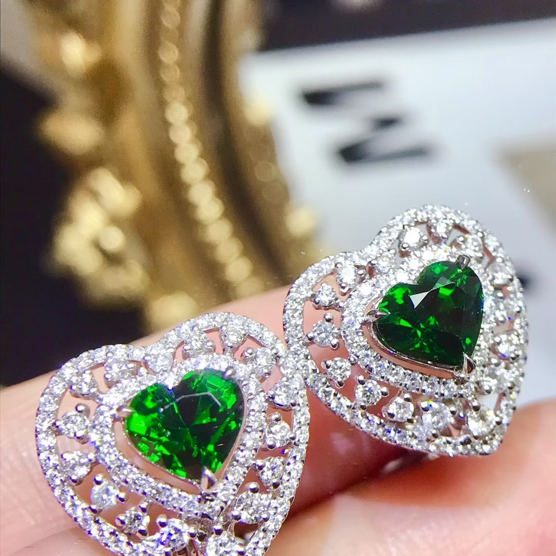 14k Gold 3.49 Ctw Natural Tsavorite & Diamond Earrings - 3