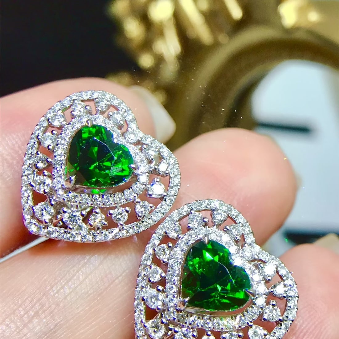 14k Gold 3.49 Ctw Natural Tsavorite & Diamond Earrings - 4