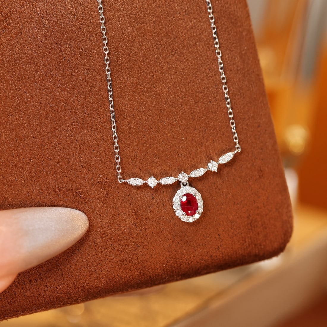 14k Gold 0.3 Ct Vivid Red Natural Ruby & Diamond Necklace - 2