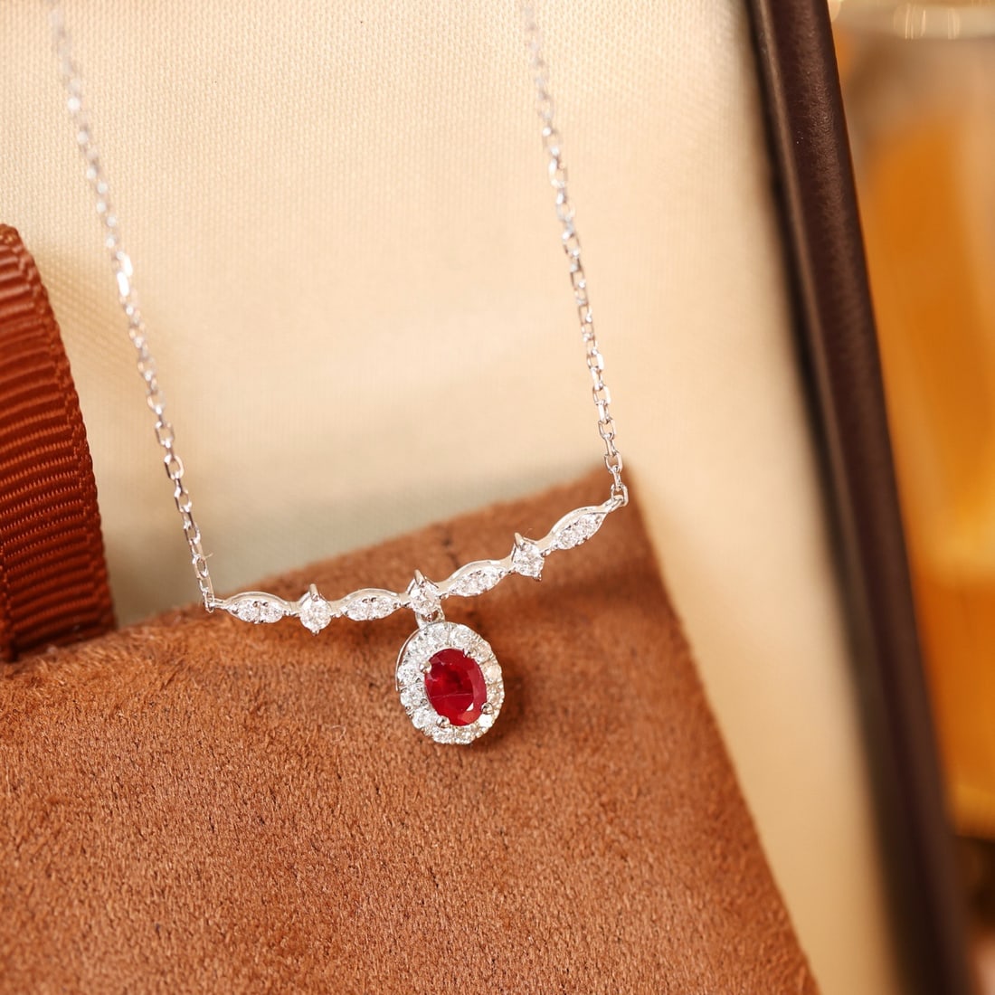 14k Gold 0.3 Ct Vivid Red Natural Ruby & Diamond Necklace - 3