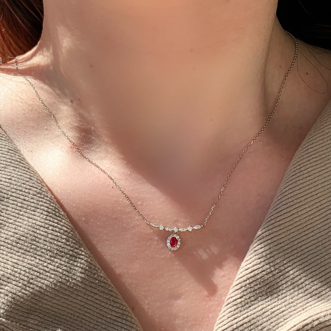 14k Gold 0.3 Ct Vivid Red Natural Ruby & Diamond Necklace - 4