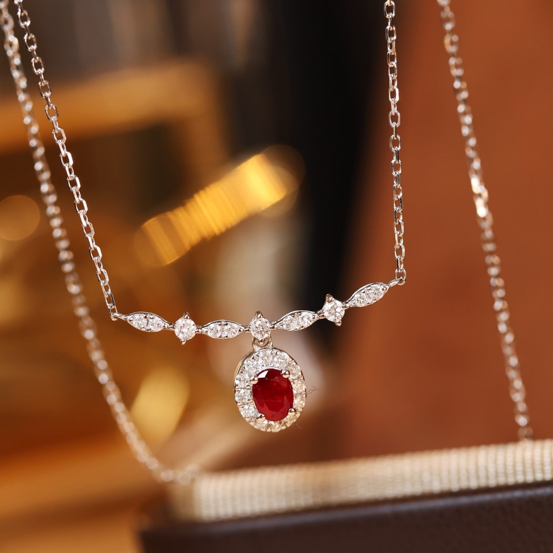 14k Gold 0.3 Ct Vivid Red Natural Ruby & Diamond Necklace - 6