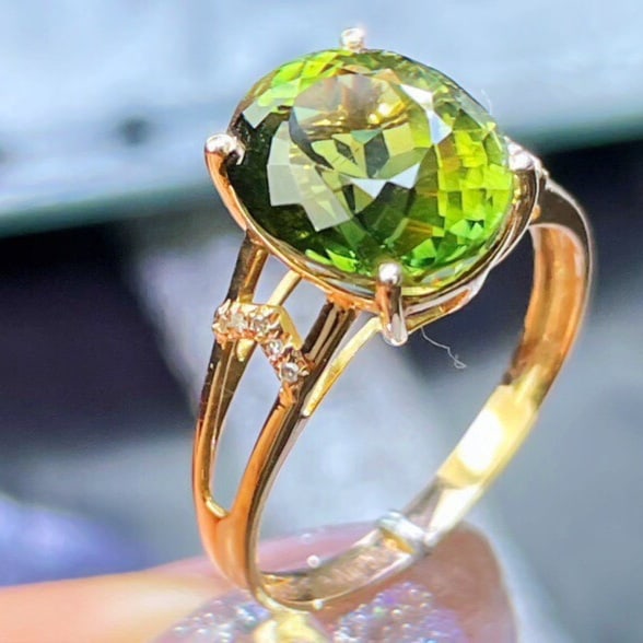 14k Gold 5.93 Ct Natural Tourmaline & Diamond Ring - 2