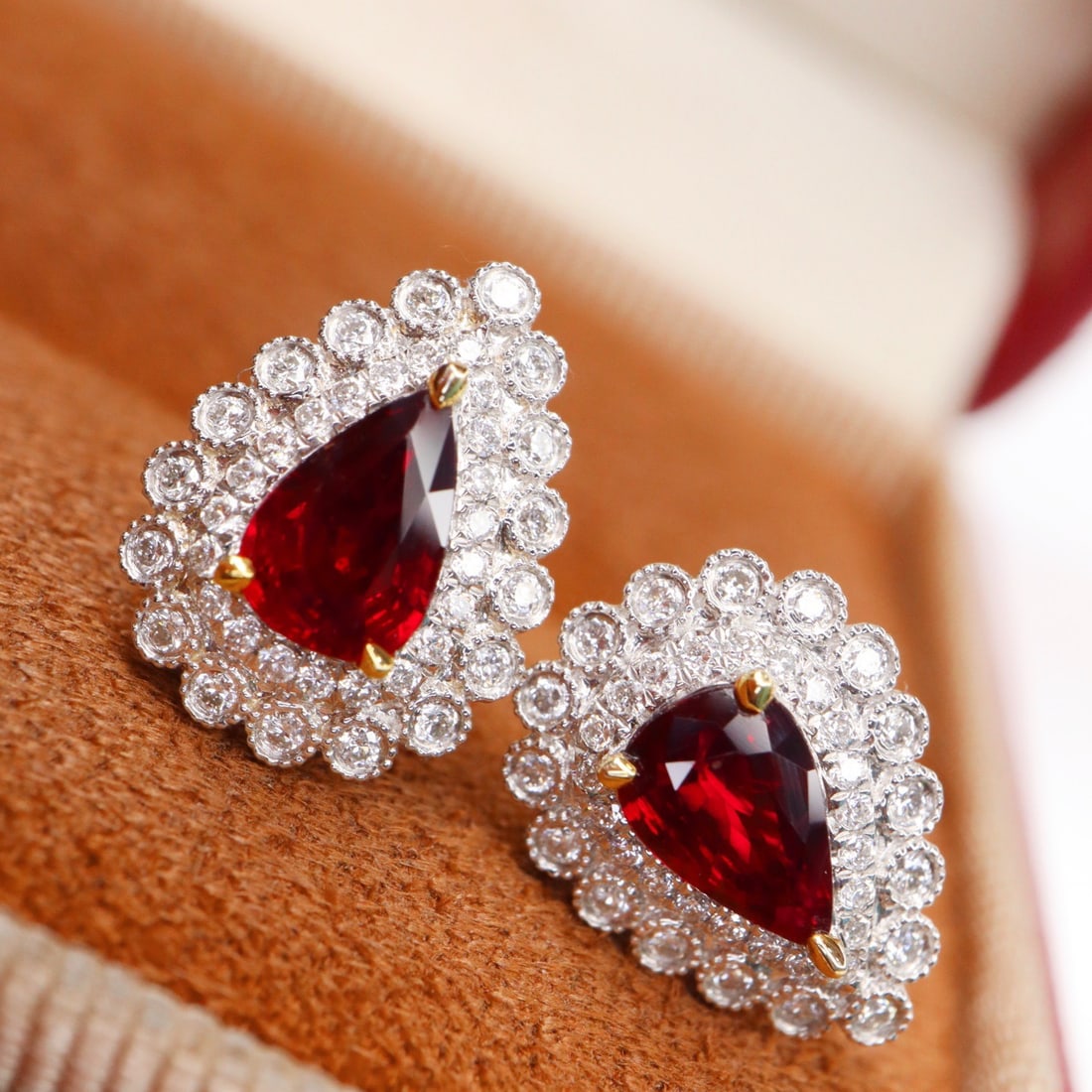14k Gold 1.11 Ctw Vivid Red Natural Ruby & Diamond Earrings - 2