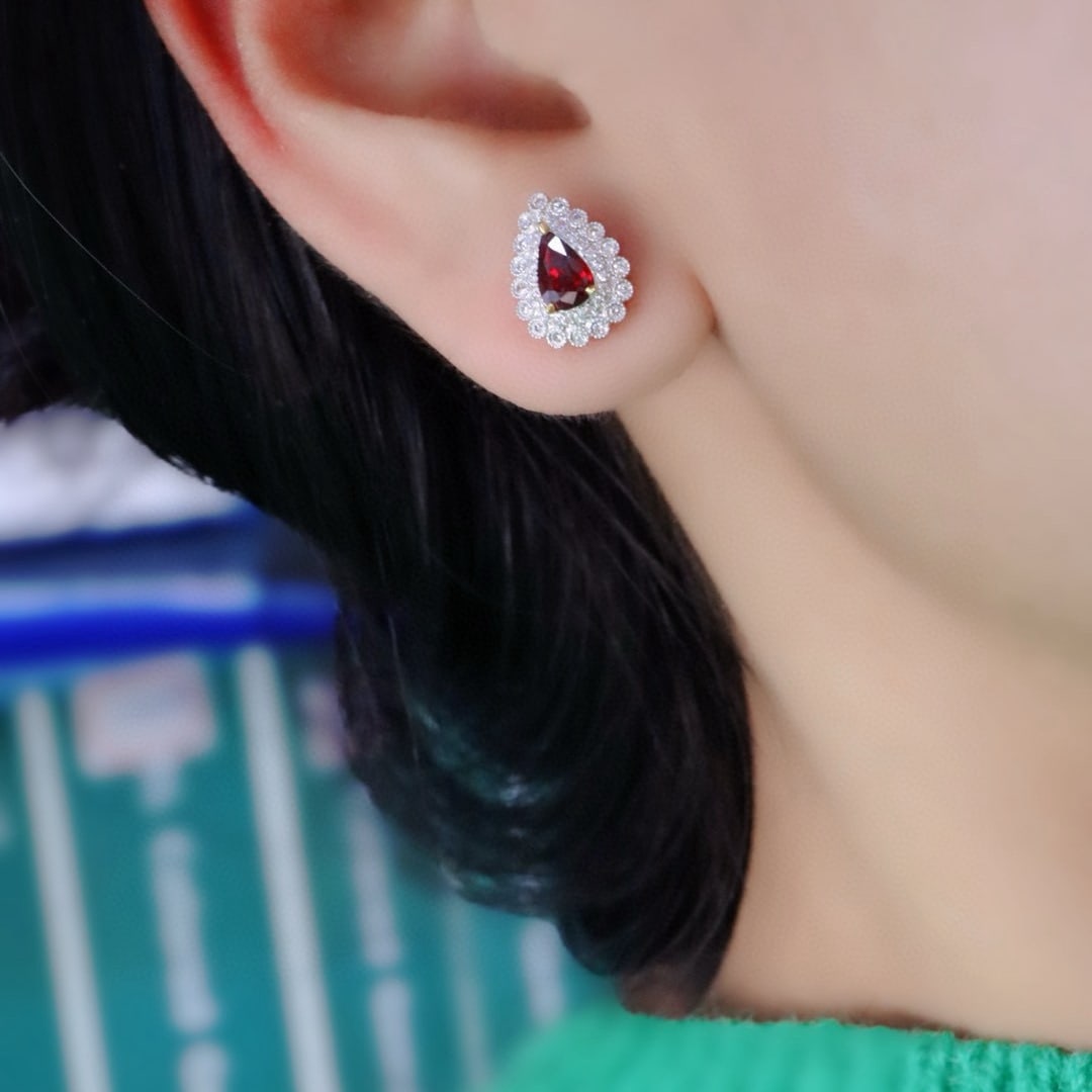 14k Gold 1.11 Ctw Vivid Red Natural Ruby & Diamond Earrings - 5