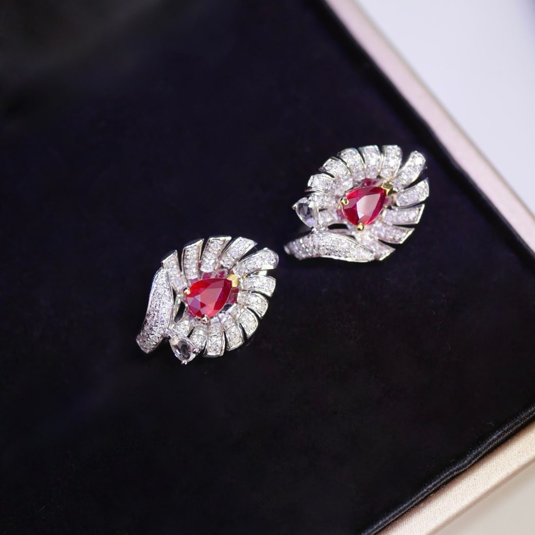 14k Gold 0.79 Ctw Vivid Red Natural Ruby & Diamond Earrings - 3