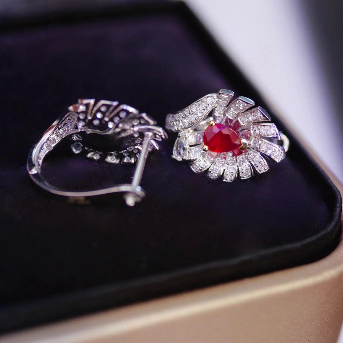 14k Gold 0.79 Ctw Vivid Red Natural Ruby & Diamond Earrings - 5