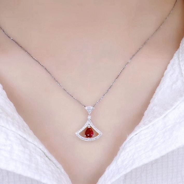 14k Gold 0.62 Ctw Vivid Red Natural Ruby & Diamond Pendant( Without Chain ) - 5