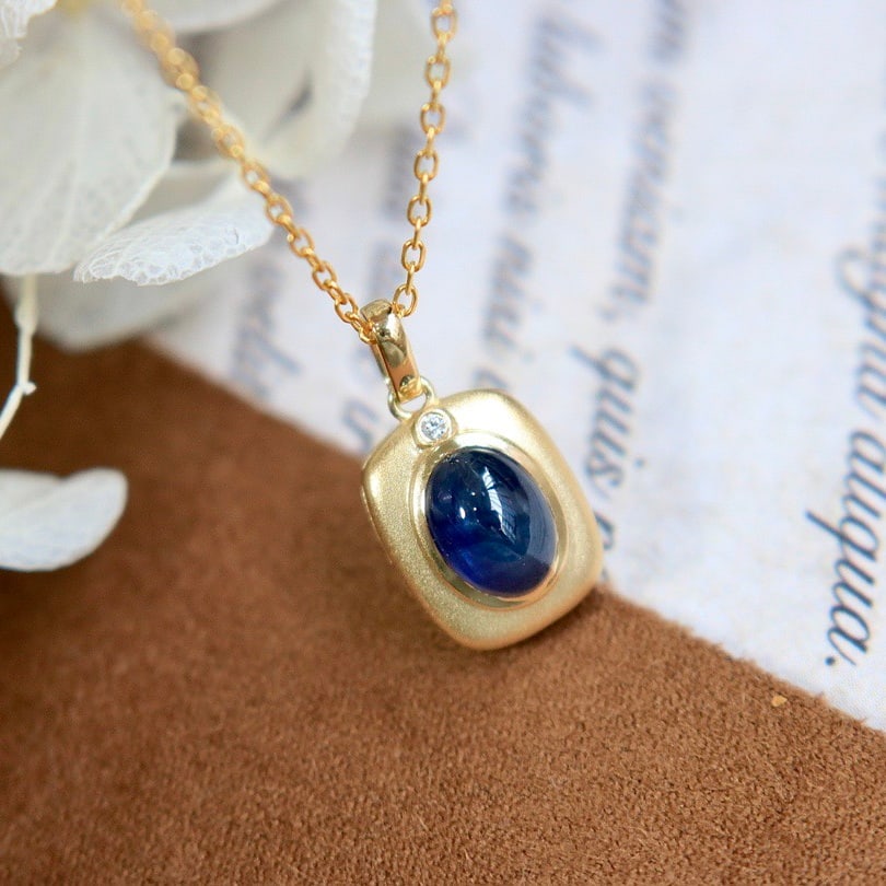 14k Gold 1.65 Ct Natural Sapphire & Diamond Pendant( Without Chain ) - 2