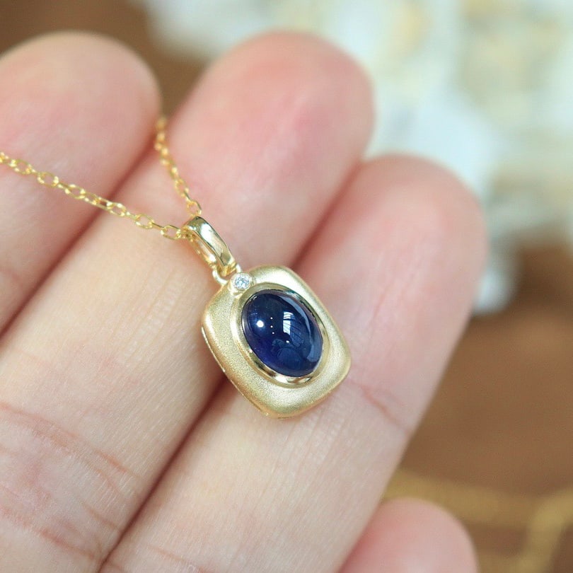 14k Gold 1.65 Ct Natural Sapphire & Diamond Pendant( Without Chain ) - 4