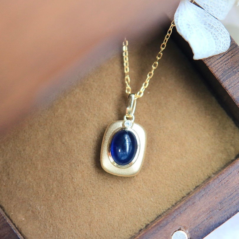 14k Gold 1.65 Ct Natural Sapphire & Diamond Pendant( Without Chain ) - 6