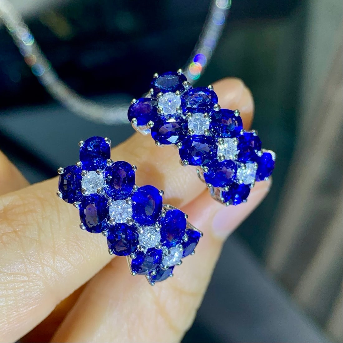 14k Gold 4.44 Ctw Natural Sapphire & Diamond Earrings - 2