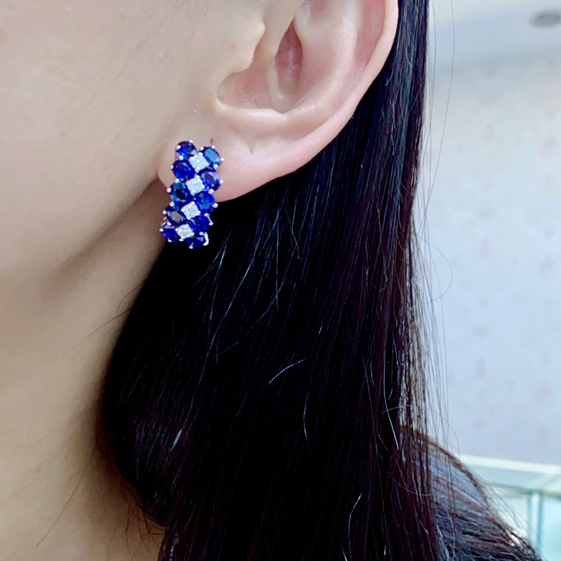 14k Gold 4.44 Ctw Natural Sapphire & Diamond Earrings - 3