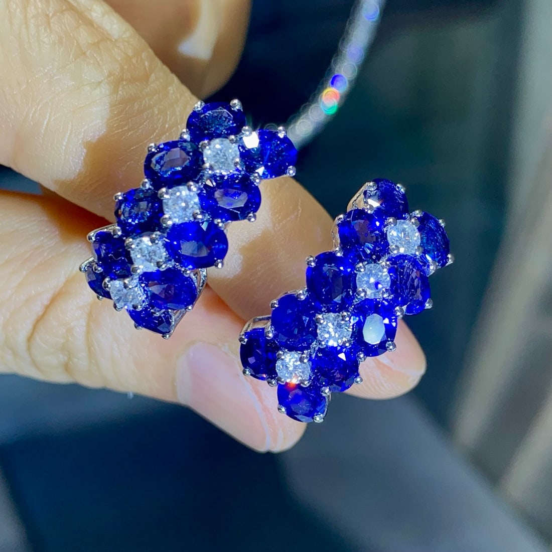 14k Gold 4.44 Ctw Natural Sapphire & Diamond Earrings - 4