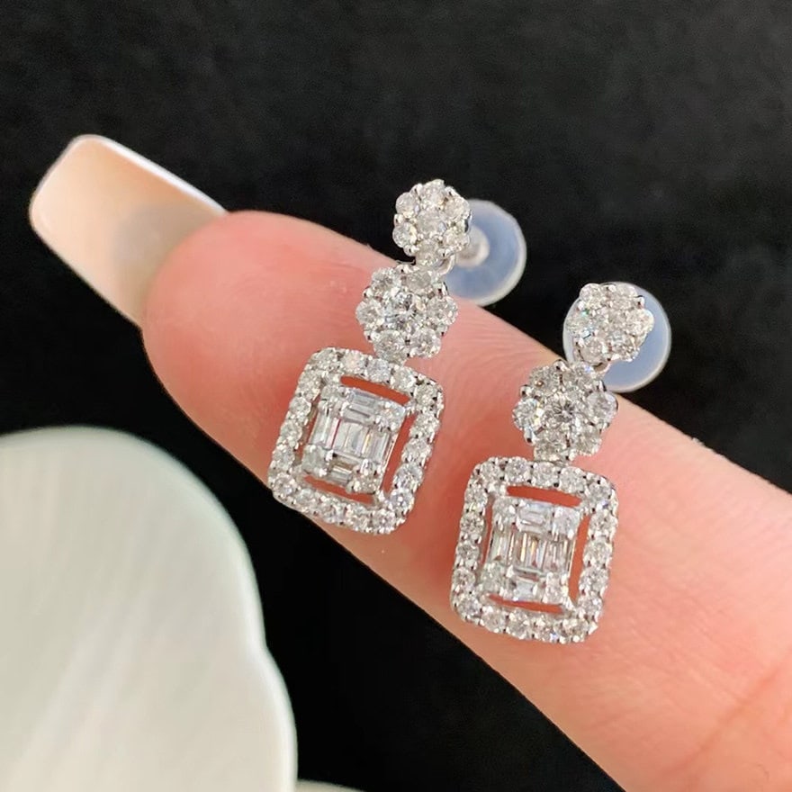 14k Gold 0.9 Ct Natural H Diamond Earrings - 2