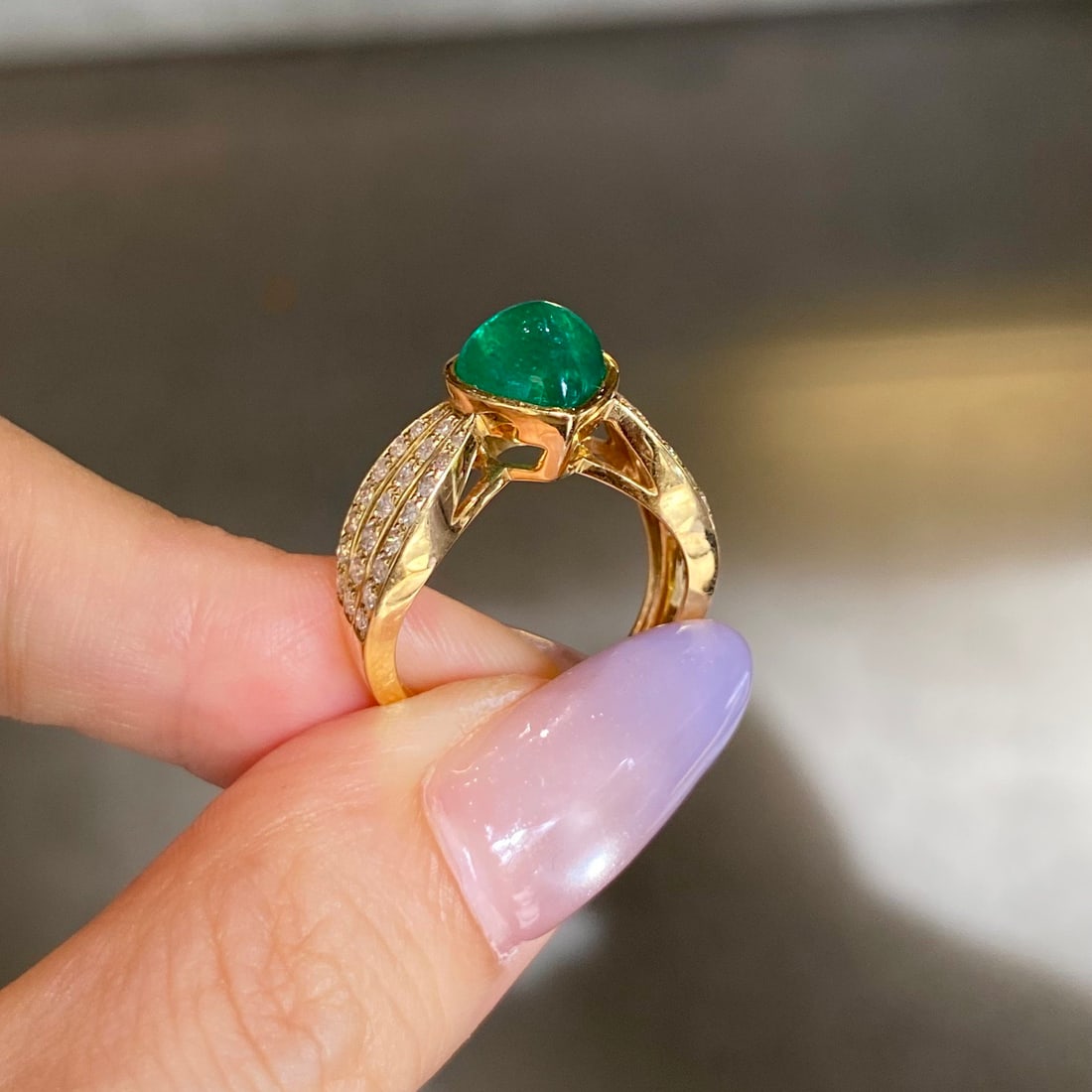 14k Gold 3.28 Ctw Natural Emerald & Diamond Ring - 5